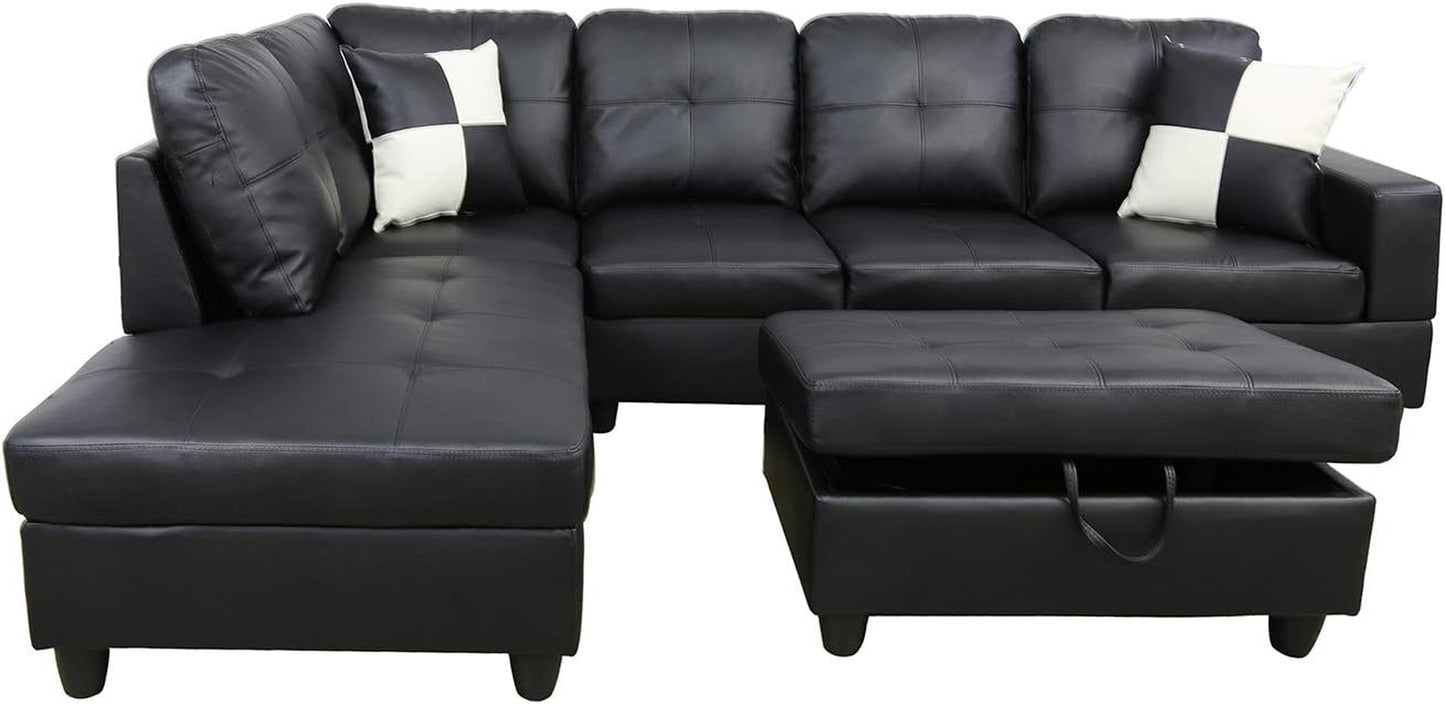 Ainehome 3 PCS Living Room Set, Sectional Sofa Set, L-Shape Couch in Home, with Storage Ottoman and Matching Pillows (Left Hand Facing,Black)