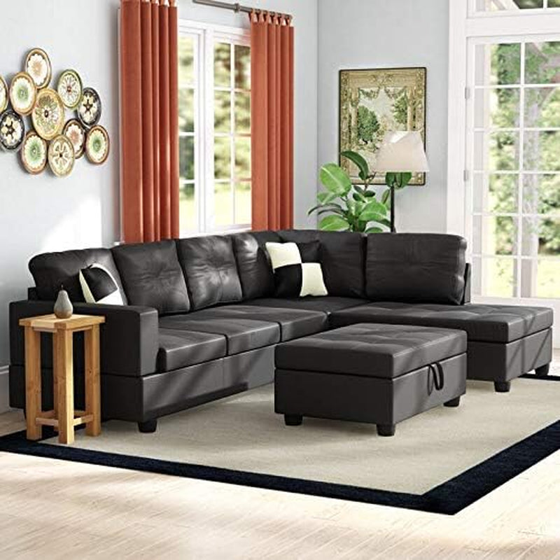 Ainehome 3 PCS Living Room Set, Sectional Sofa Set, L-Shape Couch in Home, with Storage Ottoman and Matching Pillows (Left Hand Facing,Black)