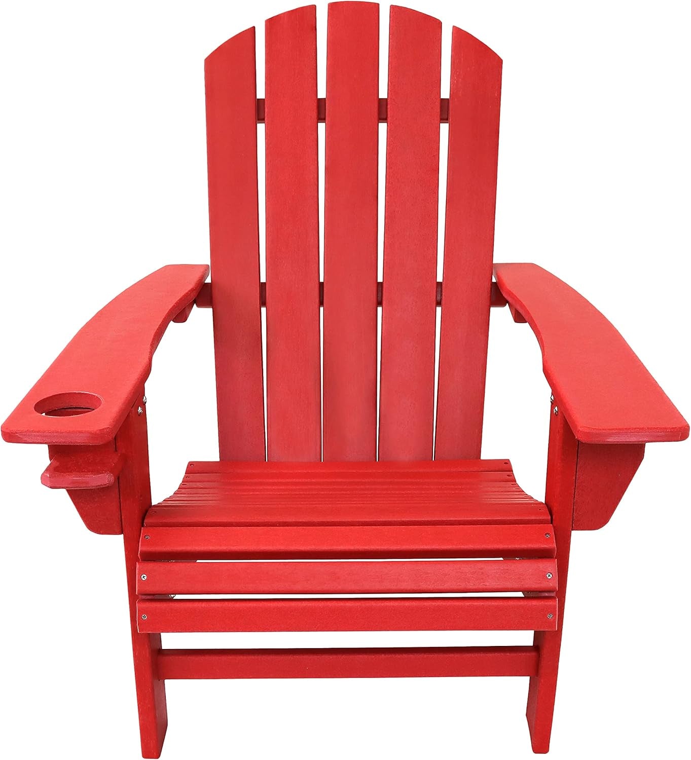 All-Weather Outdoor Adirondack Chair with Drink Holder - Heavy Duty HDPE Weatherproof Patio Chair - Ideal for Lawn, Garden or around the Firepit - Red- Set of 2