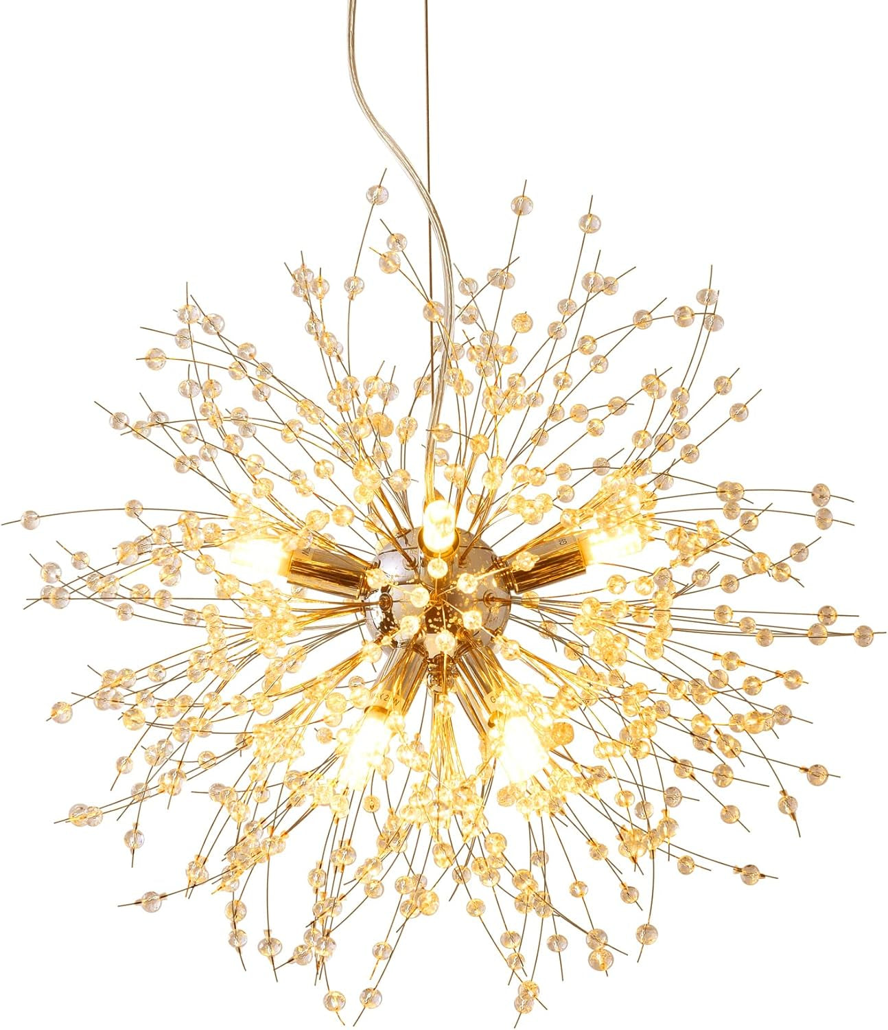 19" Modern Sputnik Crystal Chandelier for Bedroom, 8-Lights Firework Chandelier for Hallway,Chrome Firework Pendant Light for Kids Room, Dining Room,Living Room, Foyer, Entryway