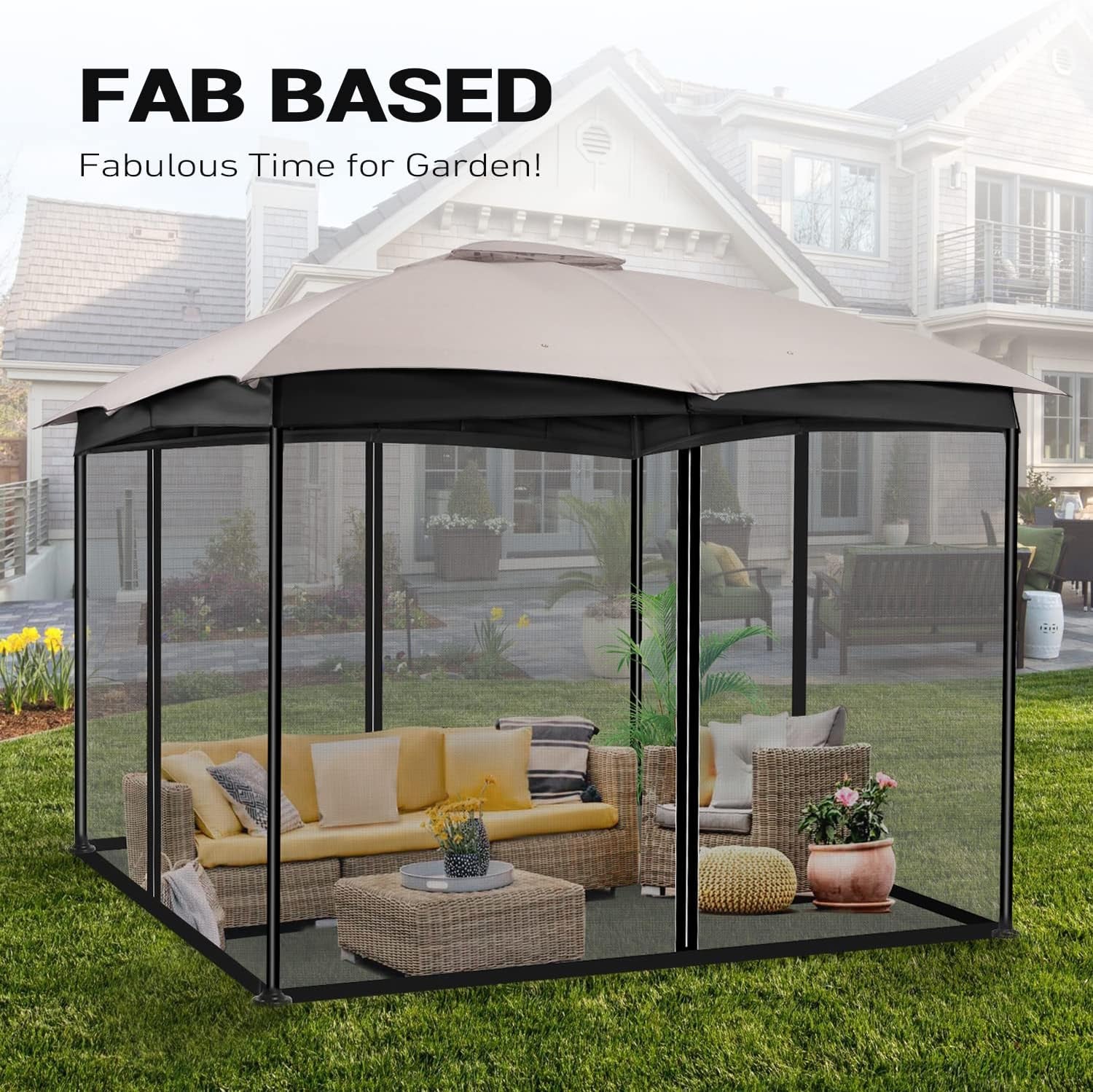 10X10 Gazebo for Patio, Canopy Gazebo with Netting & Sand Bag, Patio Gazebo Double Vent Heavy Duty (Ash Grey)