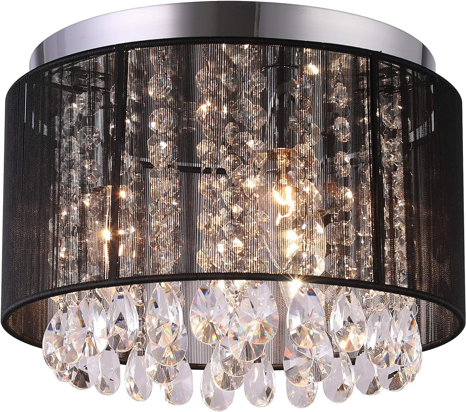 Mini Crystal Chandeliers Black Wire Shade Chandelier Crystals Ceiling Fixture 3-Light E12 Flush Mount Fabric Pendant Lighting for Bedroom Baby Room