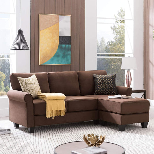 Reversible Sectional Sofa Couch for Small Apartment L Shape Sofa Couch 3-Seat Sectional Corner Couch (Mahogany Brown)