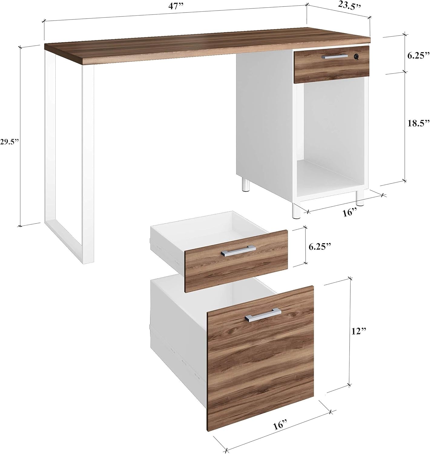 Modern Design Milano Office Computer Desk with 3 Locking Drawers, 48 Inch Grey and Black Wood Desk with Filing Drawer and Storage by Crafts and Comfort