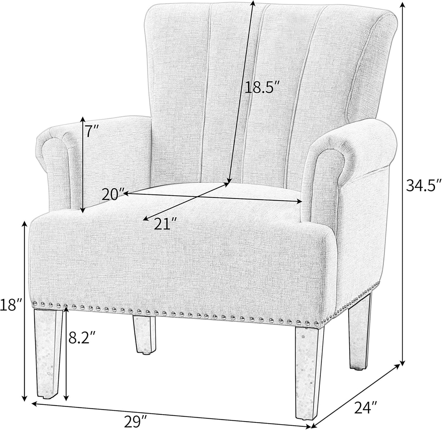 Accent Chair for Living Room, Sofa Single Chair Armchair with Tight Seat, Rivet Trim, Solid Wood Frame & Legs, 330Lbs Weight Capacity, 29" W X 24" D X 34.5" H (Navy Blue)