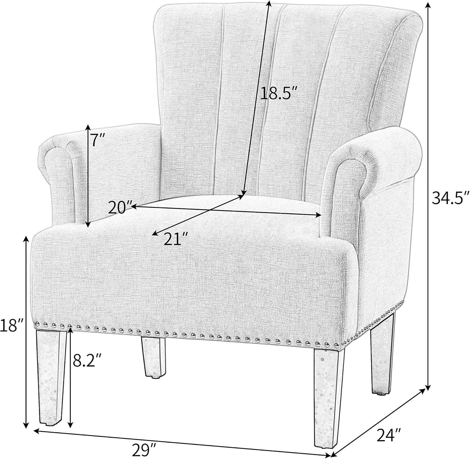 Accent Chair for Living Room, Sofa Single Chair Armchair with Tight Seat, Rivet Trim, Solid Wood Frame & Legs, 330Lbs Weight Capacity, 29" W X 24" D X 34.5" H (Navy Blue)