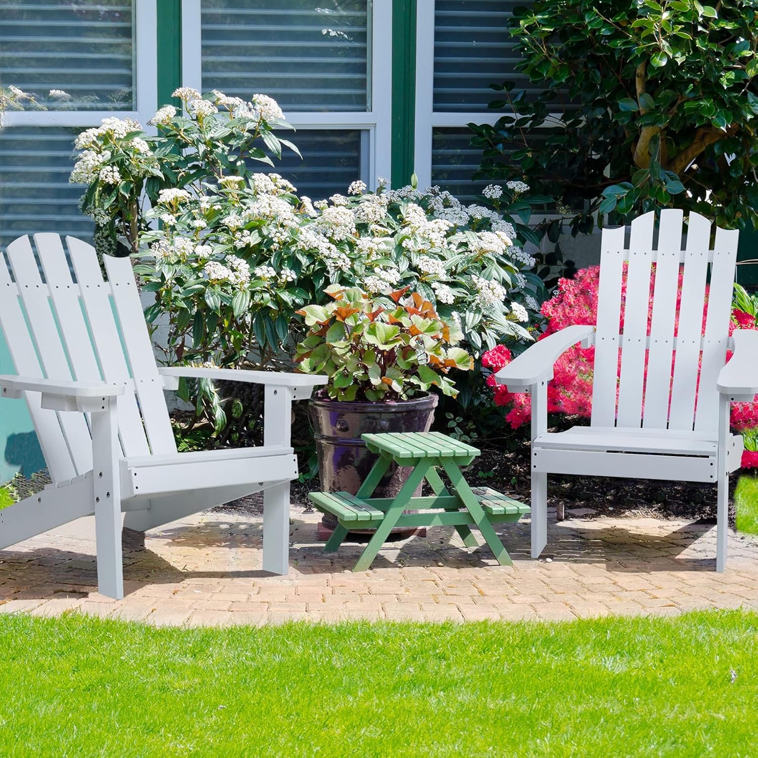 Melucivi Adirondack Chair Weather Resistant Plastic Outdoor Chairs with Cup Holder, Fire Pit Chair Patio Garden Resin Adirondack Chair for Adult, White