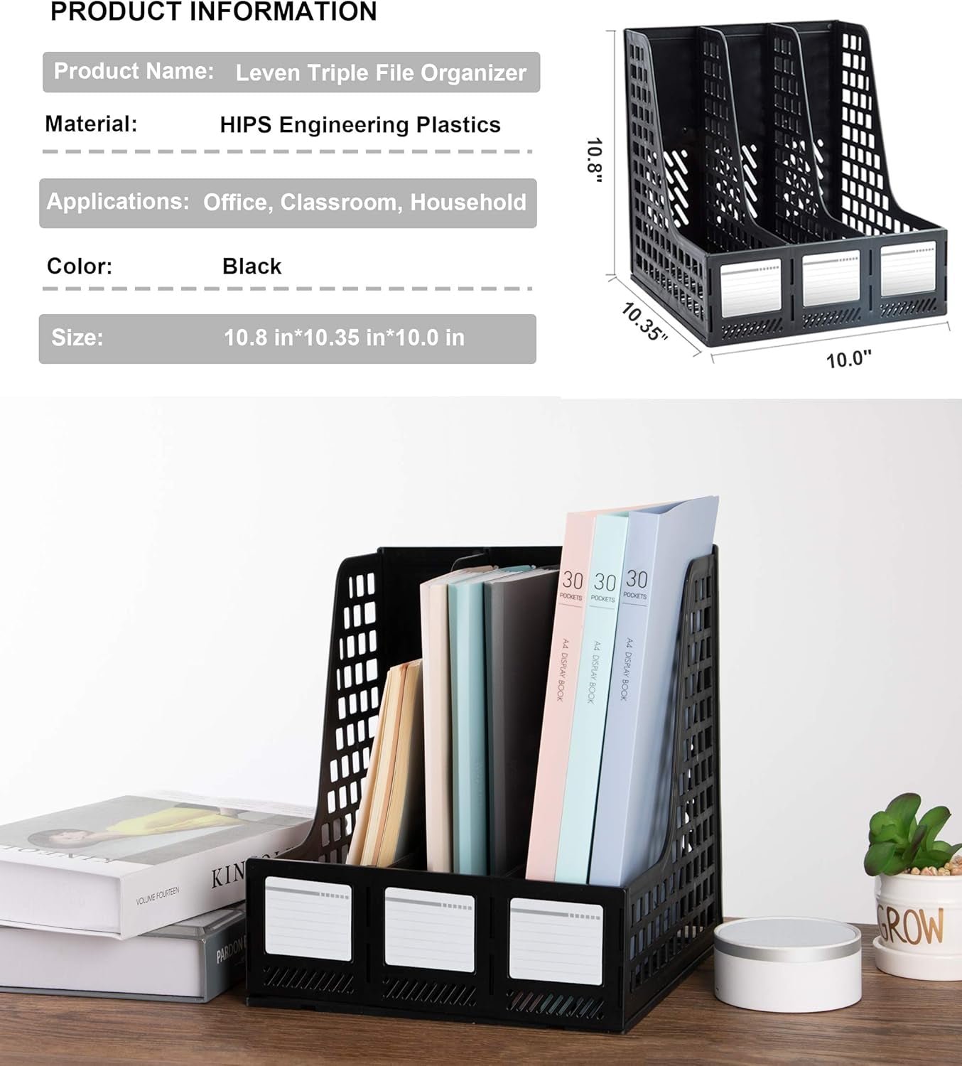 Sturdy Magazine File Holder Desk Organizer File Folder for Office Organization and Storage with 3 Vertical Compartments, File-Storage-Organizer-Magazine-Holder