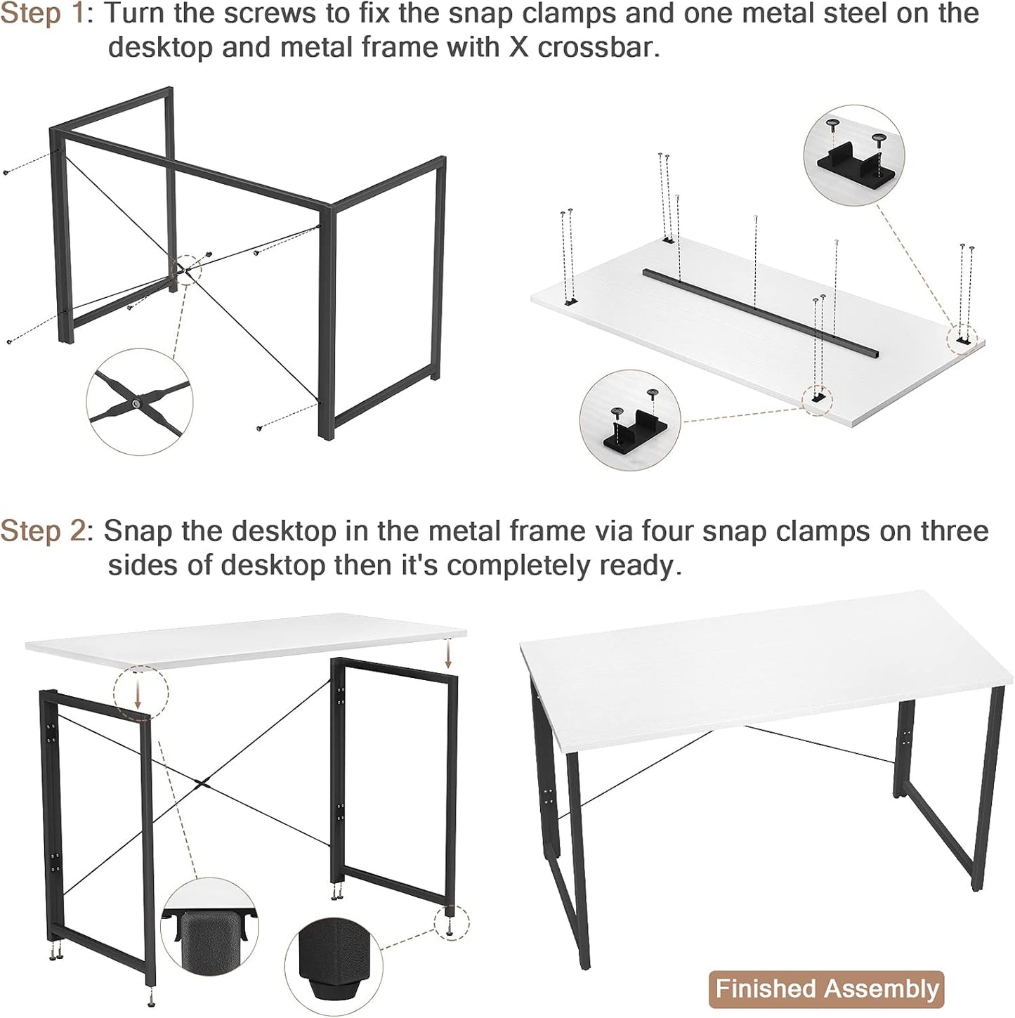 Folding Computer Desk 41 Inch No Assembly Small Work Desk for Home Office Simple Writing Desk Foldable Desk for Small Spaces, Workstation | White