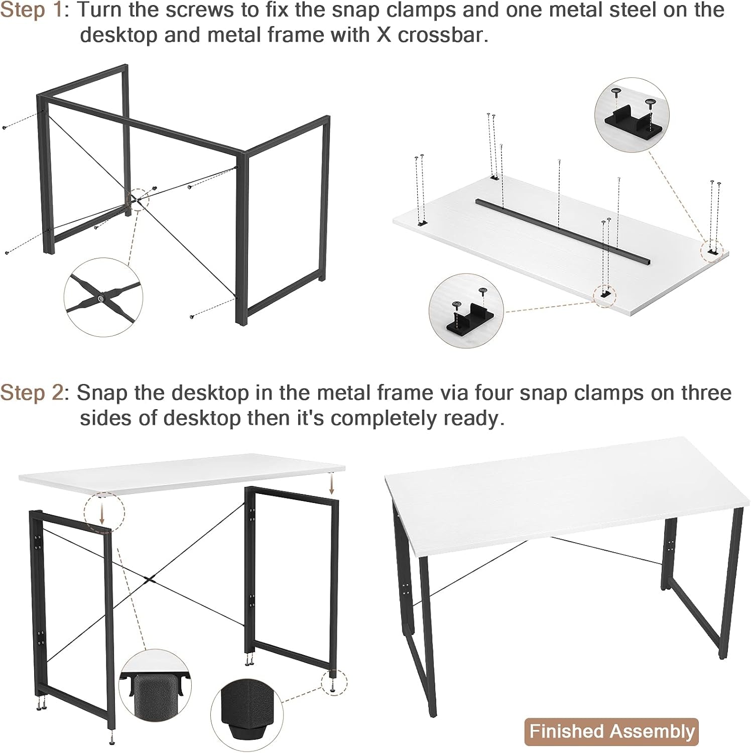 Folding Computer Desk 41 Inch No Assembly Small Work Desk for Home Office Simple Writing Desk Foldable Desk for Small Spaces, Workstation | White