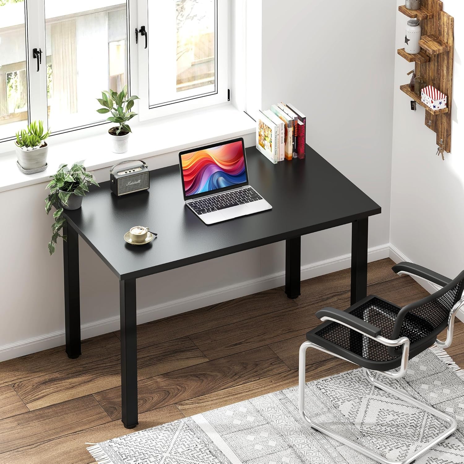 Small Desk, 31.5 Inch Sturdy Writing Desk for Small Spaces, Small Computer Desk Teens Desk Study Table Laptop Desk Home Ofice Desk, Black Metal Frame, Black