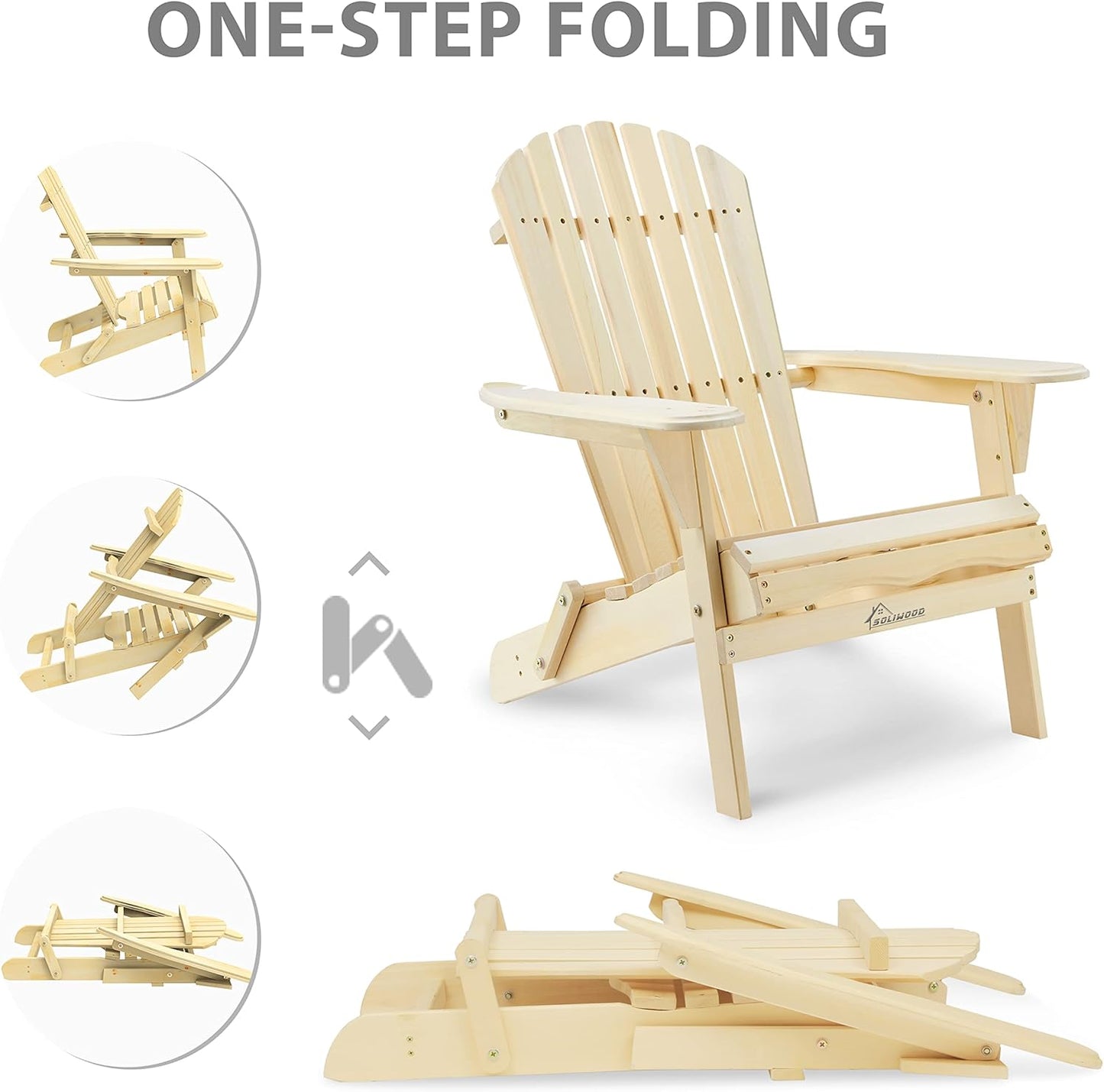 Wooden Folding Adirondack Chair, Half Pre-Assembled Wood Patio Lounge Chair 