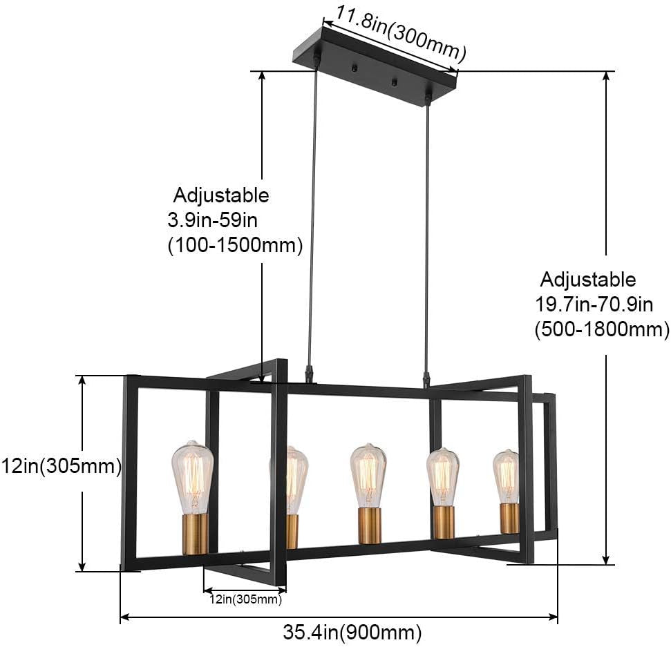 Kitchen Island Lighting Mid Century Modern Light Fixture Farmhouse Dining Room Chandelier 5-Light Black Pendant Lighting for Living Room Bedroom