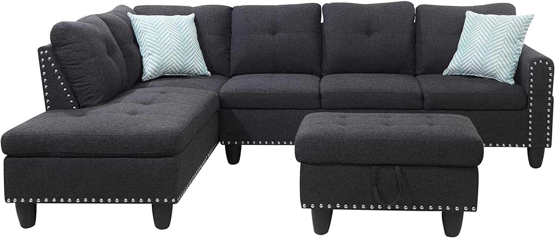 Modern Sectional Sofa Set with Chaise Lounge and Ottoman 6 Seat Corner Sectional Gray L Shaped Living Room Couch with Cupholder, Left Facing Couch