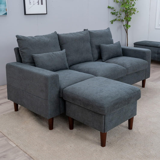 Convertible Sectional Sofa Couch Modern L-Shaped Couch 3 Seat Fabric Sofa for Small Space (Grey)