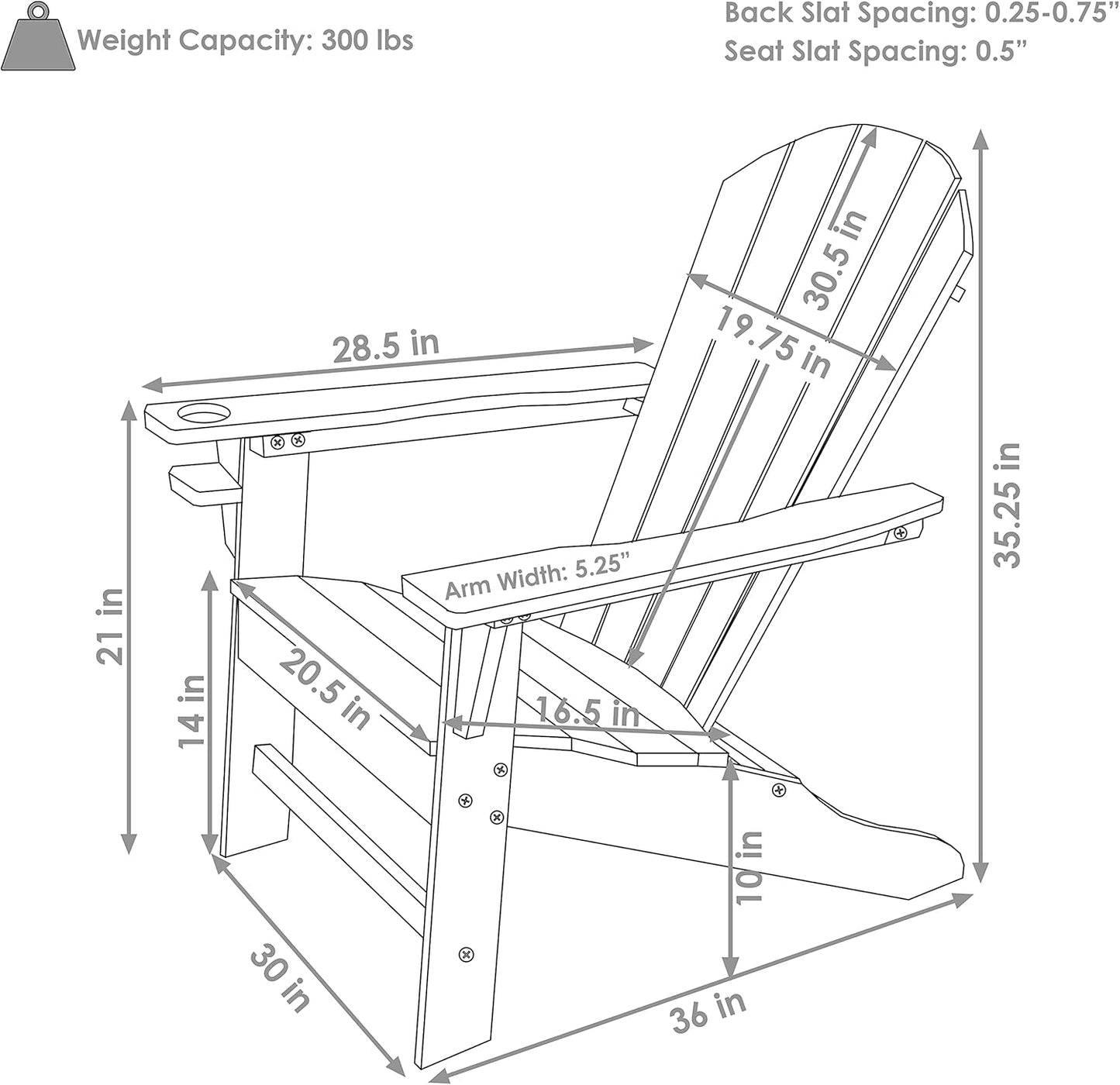 All-Weather Outdoor Adirondack Chair with Drink Holder - Heavy Duty HDPE Weatherproof Patio Chair - Ideal for Lawn, Garden or around the Firepit - Red- Set of 2