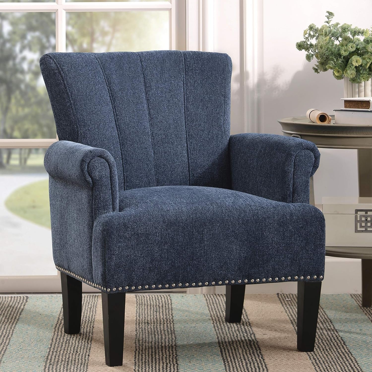 Accent Chair for Living Room, Sofa Single Chair Armchair with Tight Seat, Rivet Trim, Solid Wood Frame & Legs, 330Lbs Weight Capacity, 29" W X 24" D X 34.5" H (Navy Blue)