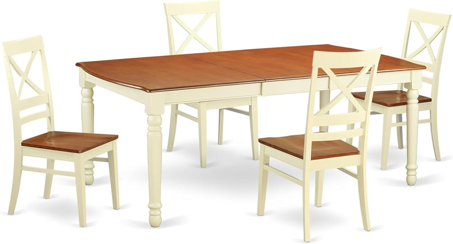 DOQU5-WHI-W 5 Piece Dining Room Table Set Includes a Rectangle Kitchen Table with Butterfly Leaf and 4 Dining Chairs, 42X78 Inch, Buttermilk & Cherry