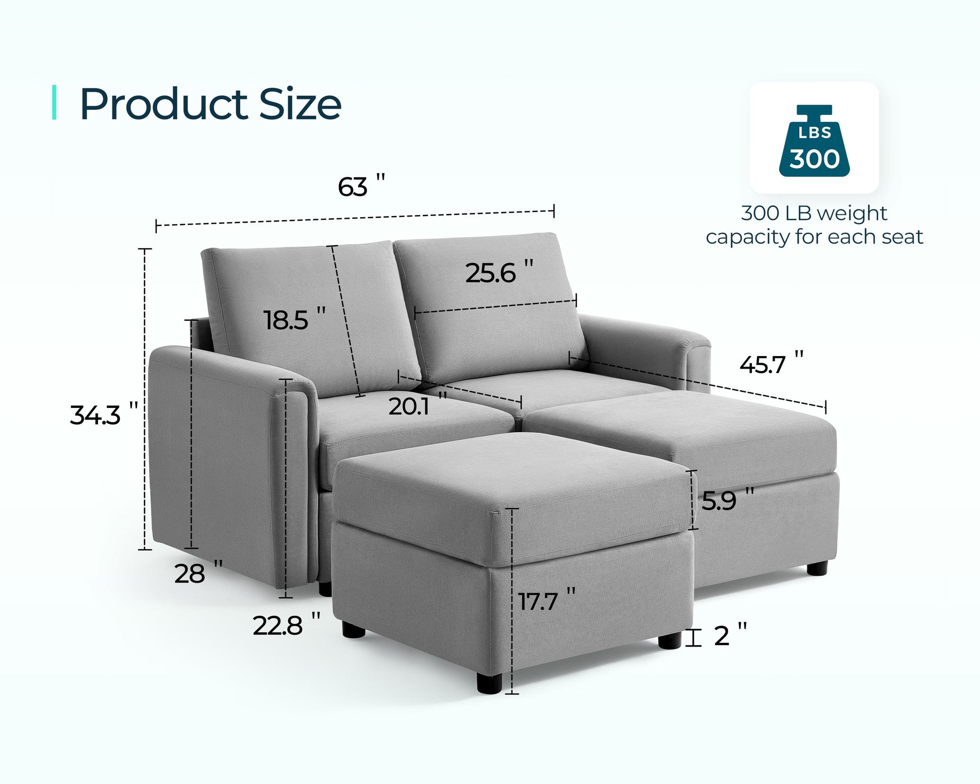 Modular Couches and Sofas Sectional with Storage, 4 Seat Sectional Sofa for Living Room, U Shaped Sectional Couch with Reversible Chaises, Light Gray