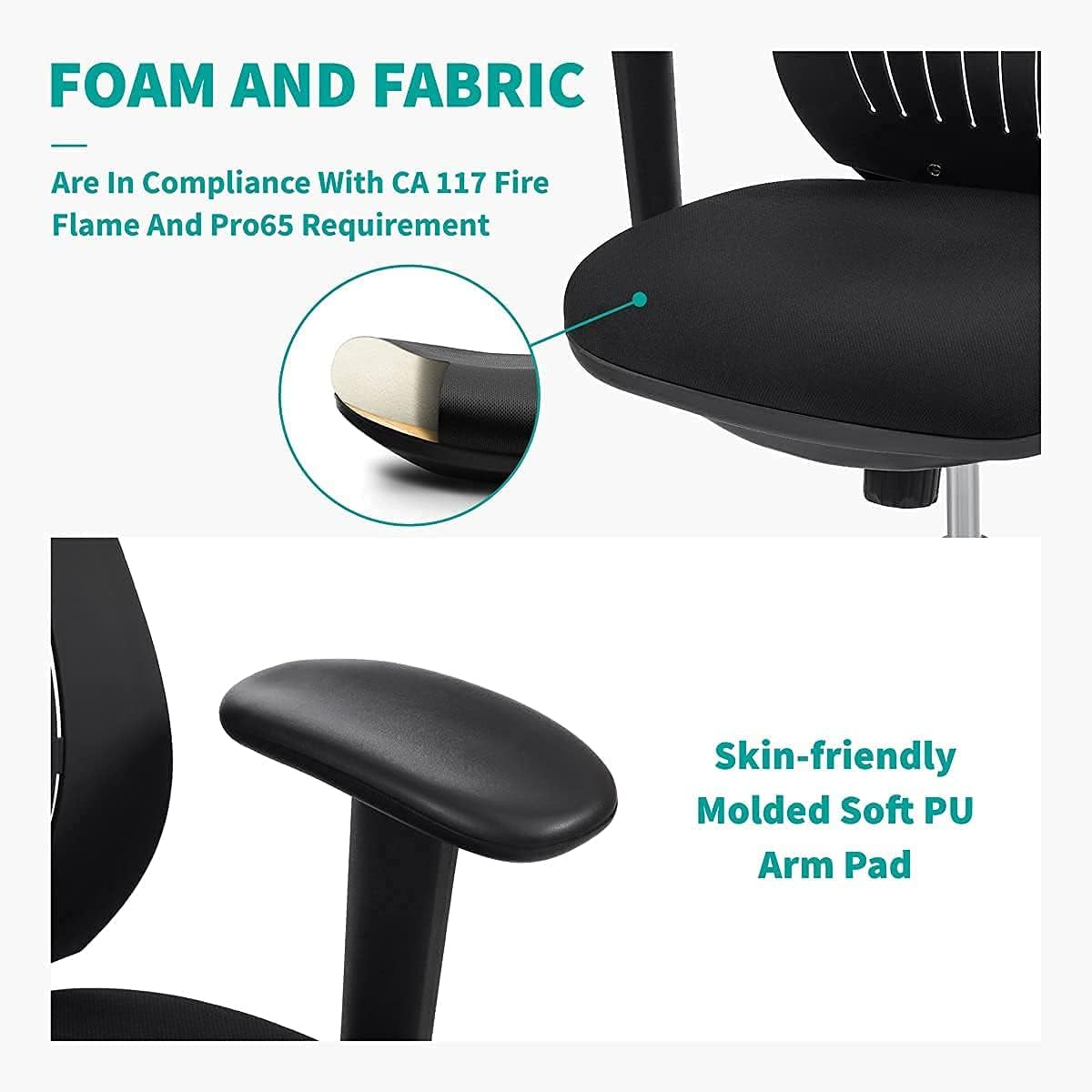 Home Office Chair, Ergonomic Mid Back Chair with Adjust Up-Down Armrest & Back Support, Computer Task Study Chair with Removable Backrest Cover, Tilt Function and Adjustable Height, Black