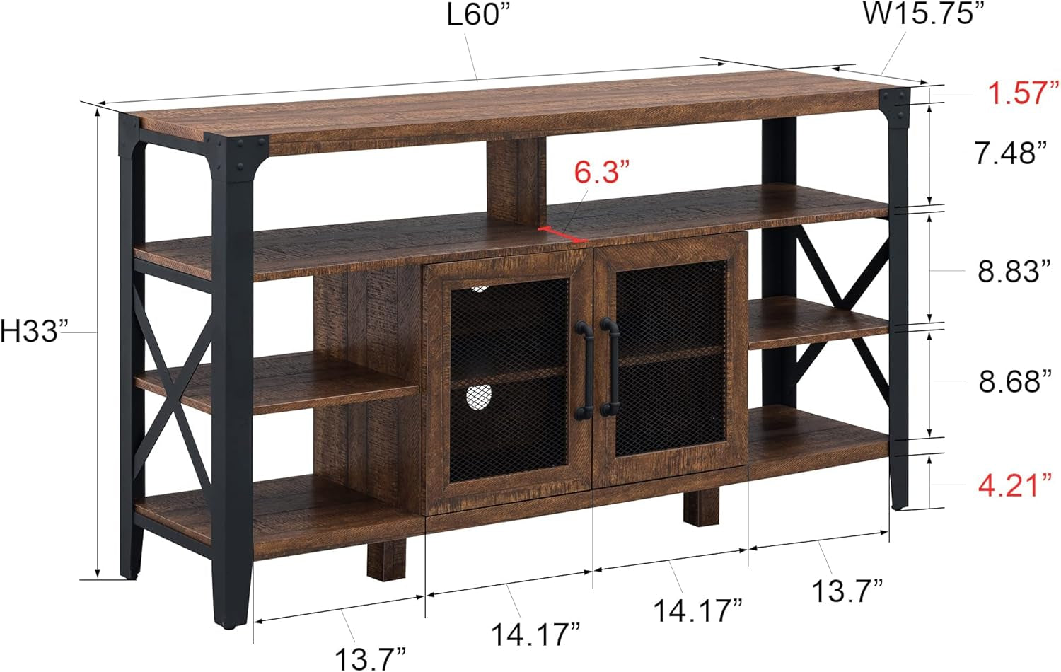 TV Stand Industrial Rustic Entertainment Center for 65 Inch TV, 33" Tall Wood Media TV Console Cabinet Table W/Soundbar Shelf & 2" Wide Metal X-Frame for Living Room, Reclaimed Barnwood Color