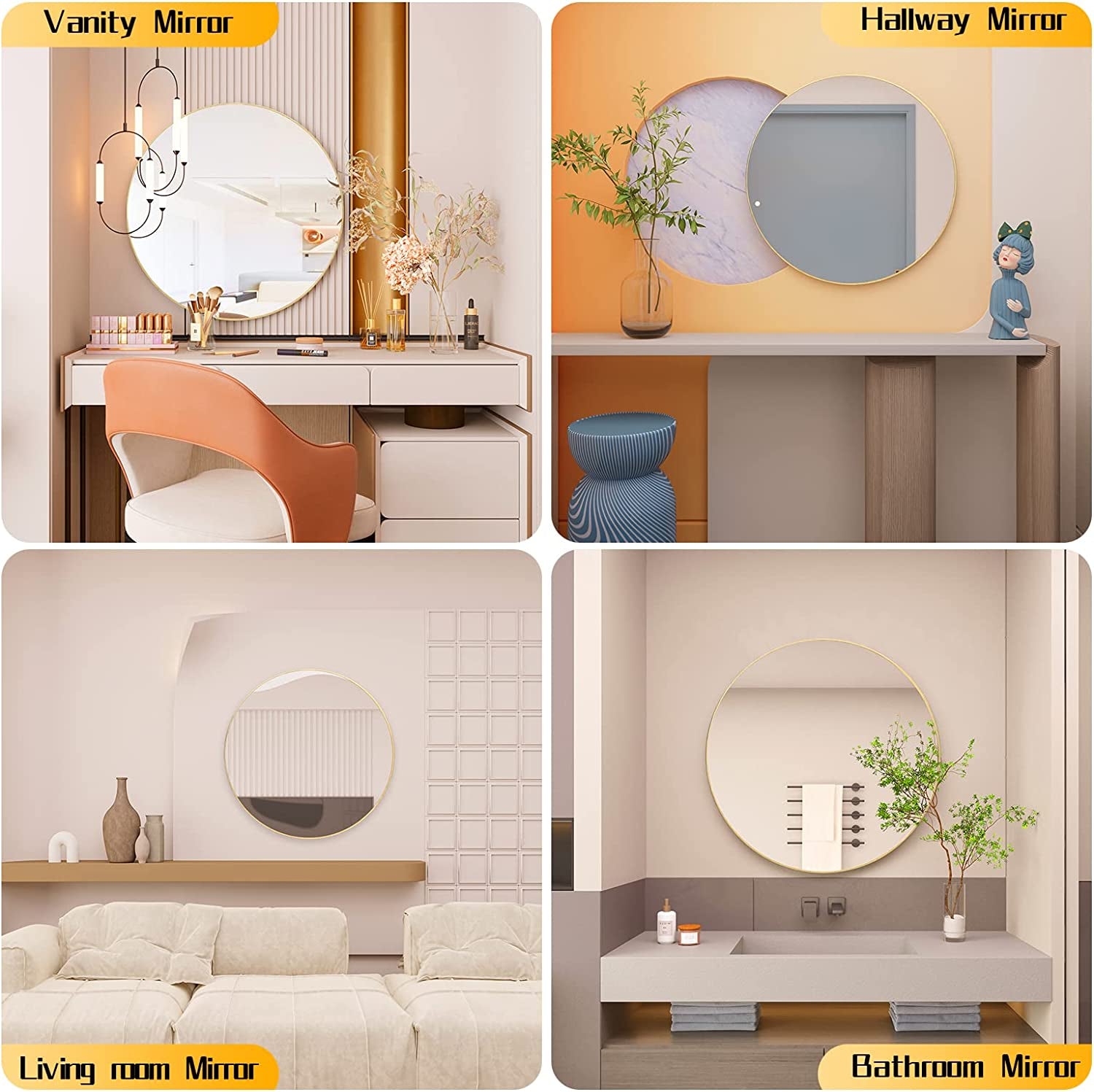 16" Wall Circle Mirror for Bathroom, Small Matte Gold round Mirror for Wall, 16 Inch Hanging round Mirror for Living Room, Vanity, Bedroom