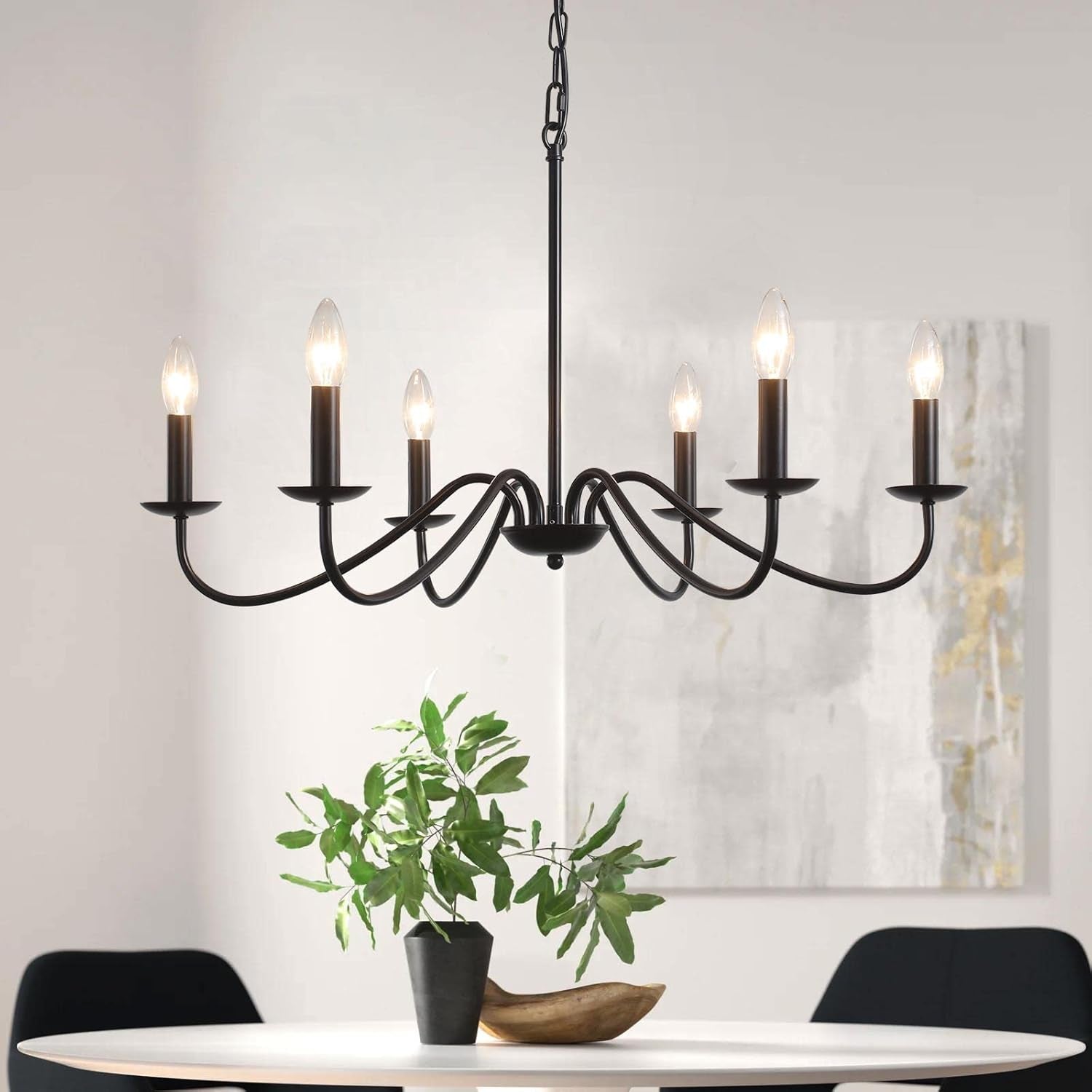 Black Chandelier 6-Light Chandeliers for Dining Room Rustic Farmhouse Chandelier Modern Kitchen Light Fixtures Ceiling Chandeliers Light Fixture for Living Room, Foyer, Bedroom, Hallway,