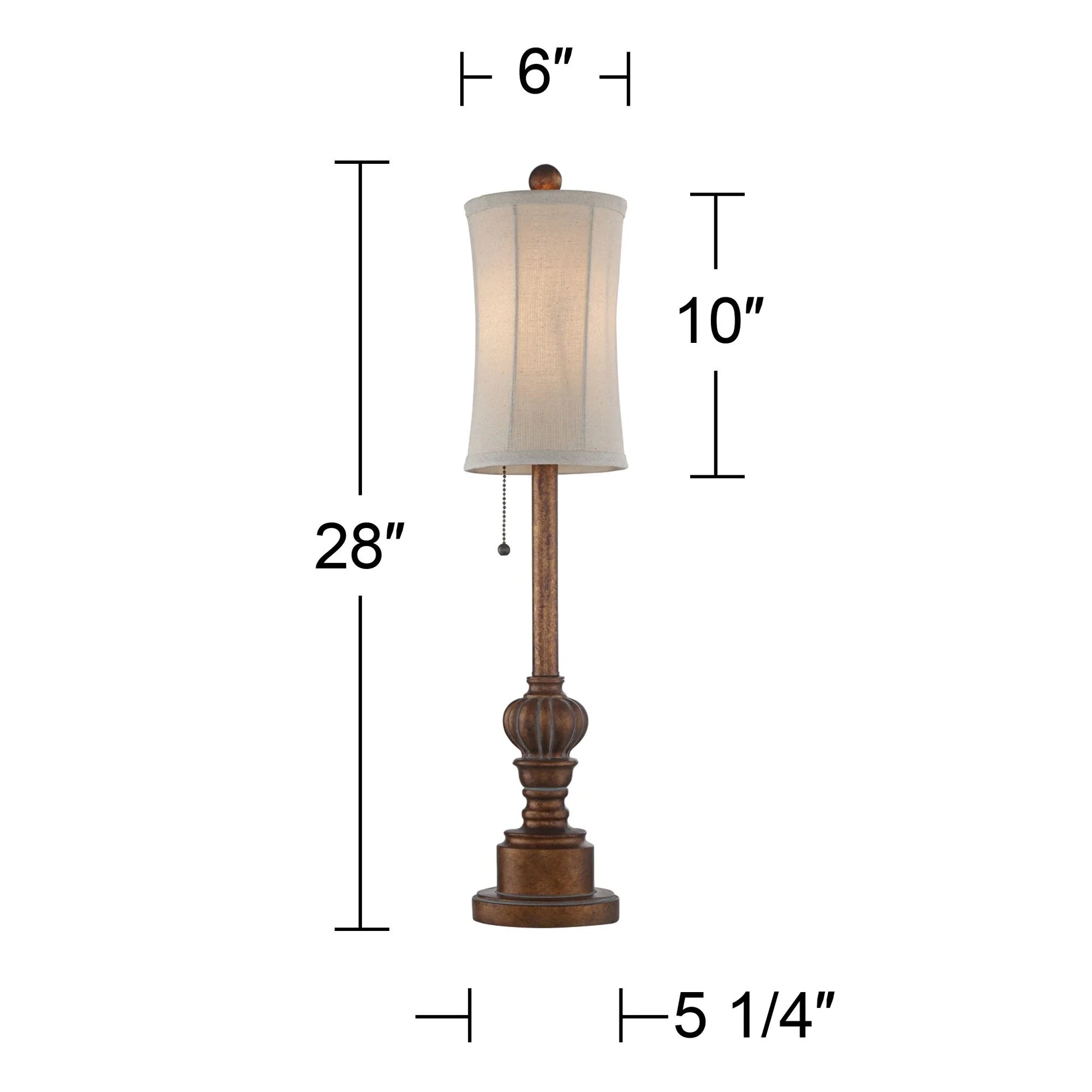 Traditional Buffet Table Lamps 28" Tall Set of 2 Warm Brown Wood Tone Fabric Drum Shade for Dining Room