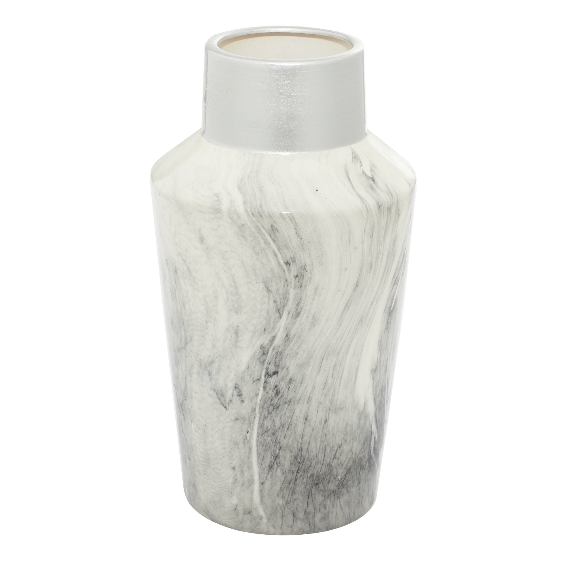 14" Faux Marble Gray Ceramic Vase