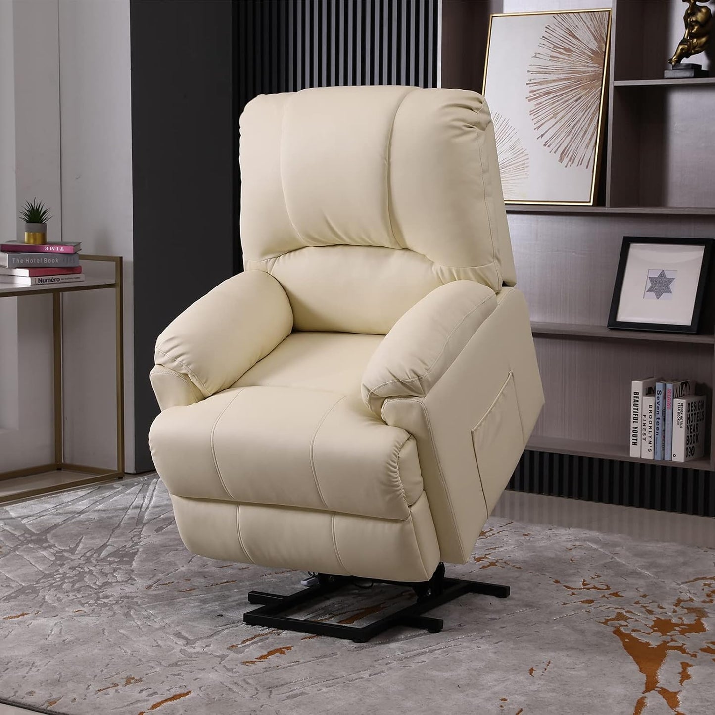 Power Lift Chair, Electric Recliner Lift Chair with Heat and Massage for Elderly Pregnancy, Breath Leather Ergonomic Reclining Sofa Chair up to 330 LB with Side Pocket and Remote Controls (Beige)