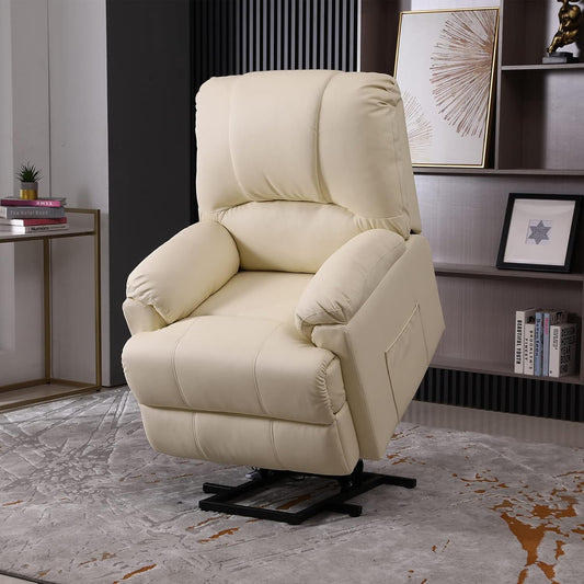 Power Lift Chair, Electric Recliner Lift Chair with Heat and Massage for Elderly Pregnancy, Breath Leather Ergonomic Reclining Sofa Chair up to 330 LB with Side Pocket and Remote Controls (Beige)