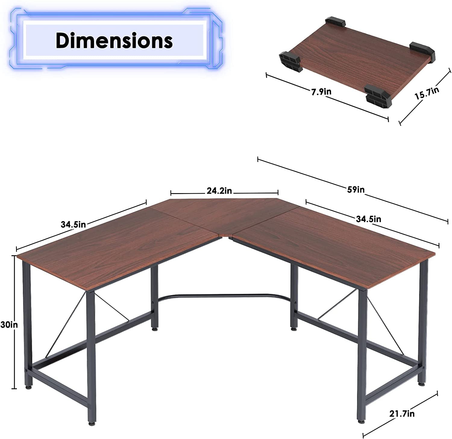 Large L-Shaped Gaming Desk, 59 X 59 Inches Computer Desk, L Desk Workstation Desk Corner Desk for Home Office, Walnut CS-ZJ02-WA