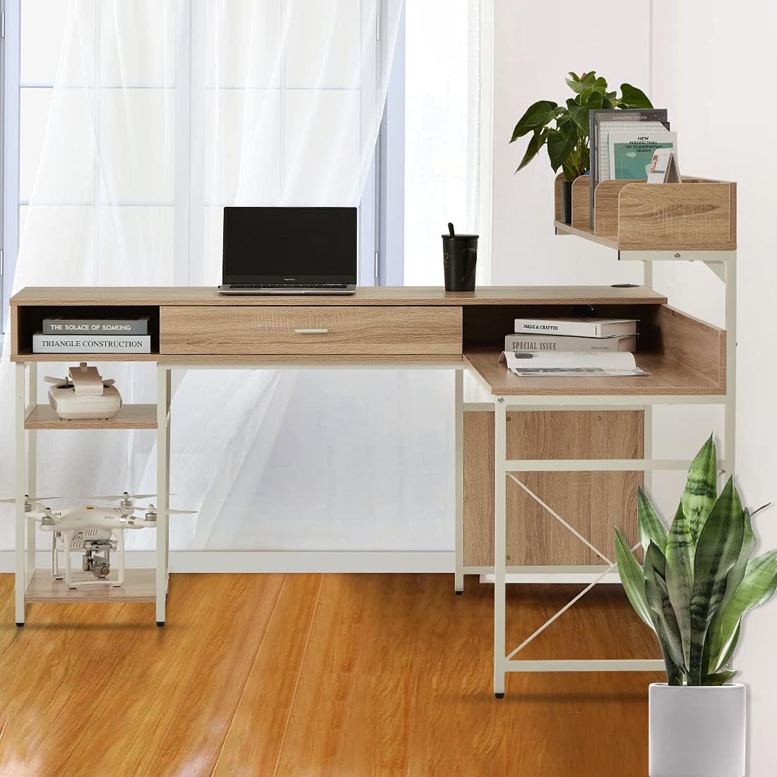 LIFEFAIR L-Shaped Corner Desk with Multiple Shelves (Gaming)