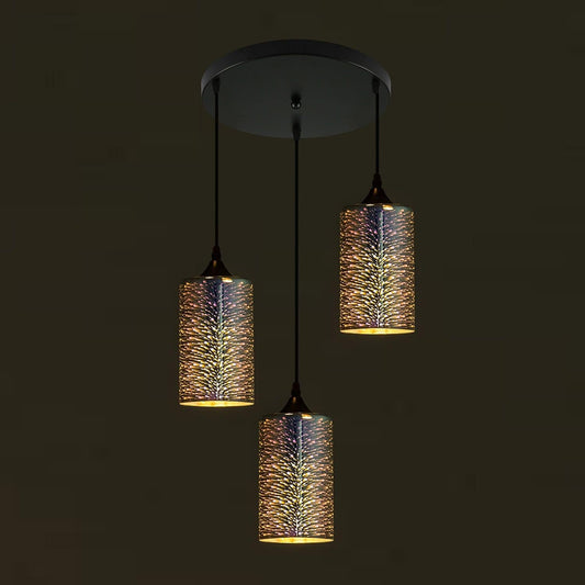 Modern 3-Light Glass Pendant Light for Kitchen Island, 3D Firework Smoked Grey Glass Ceiling Pendant Lighting Fixture for Kitchen Island Dining Room Living Room Bedroom