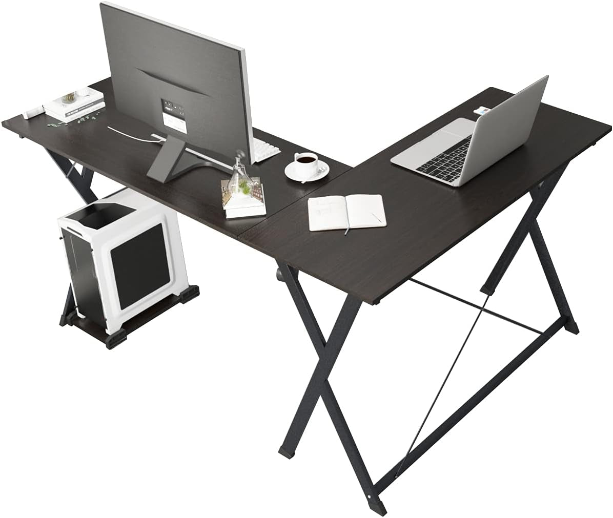 L-Shaped Desk Corner Table Computer Desk Workstation Desk PC Laptop Office Desk L Desk, Black BHUS-ZJ1-BK