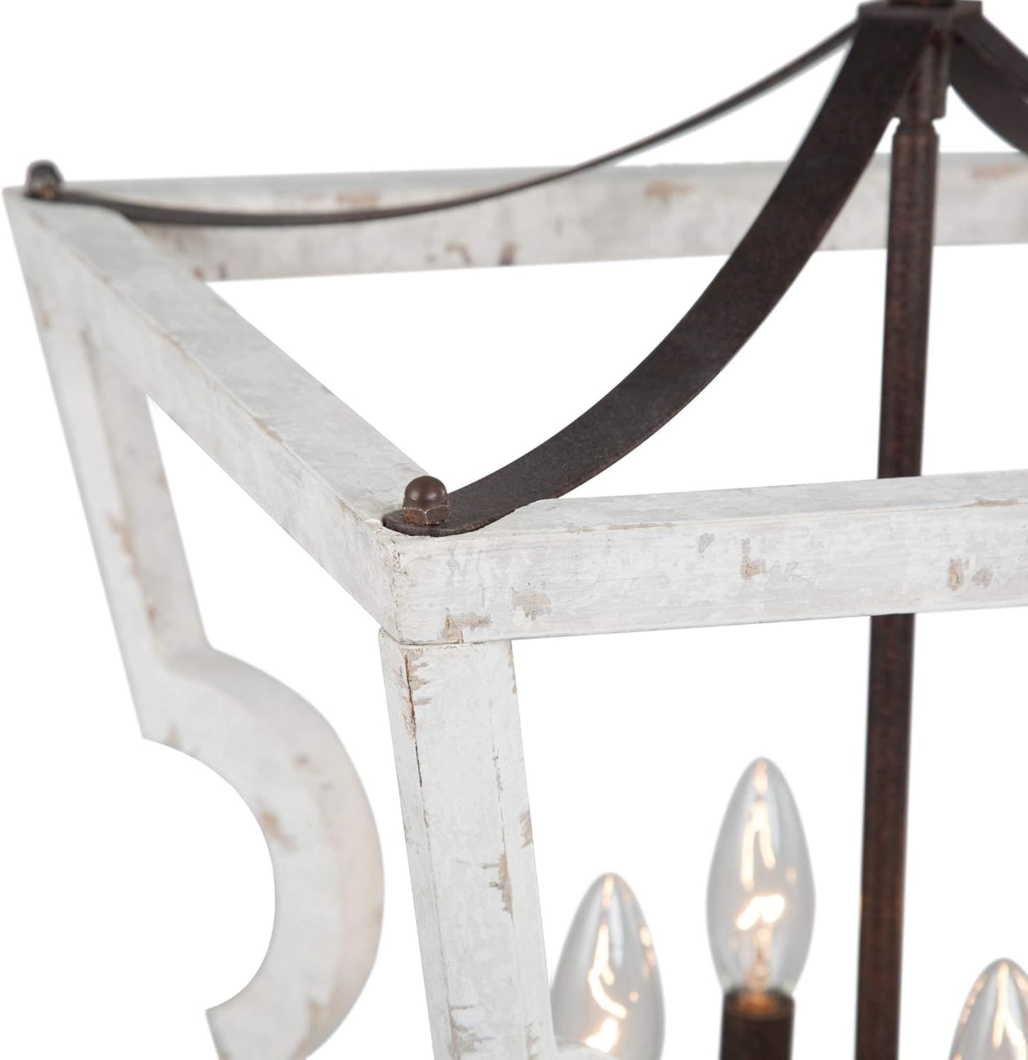 Farmhouse Chandelier, 4-Light Foyer Lighting, Wood Chandelier for Dining Room, Entryway, Weathered White Wood