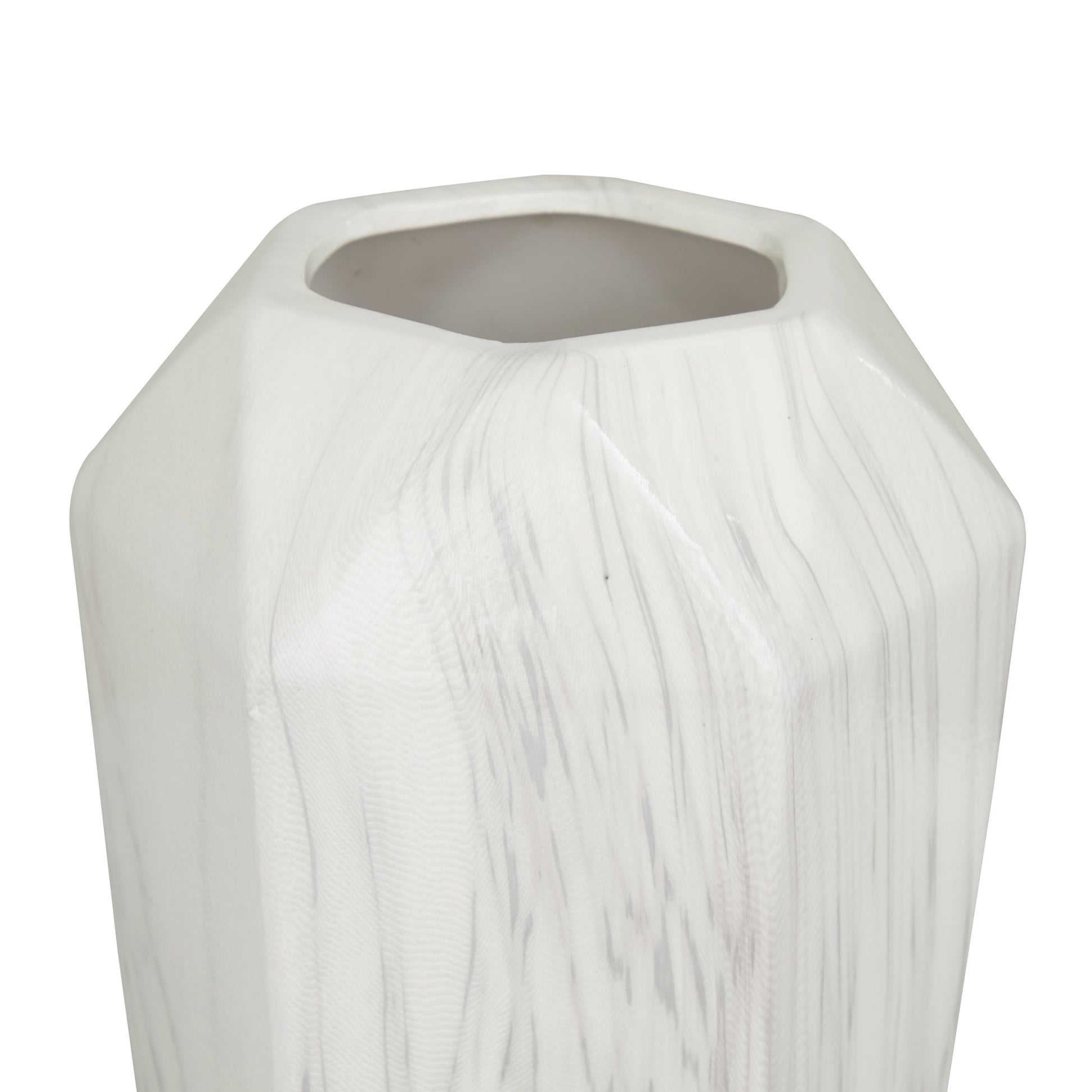 14" Faux Marble White Ceramic Vase