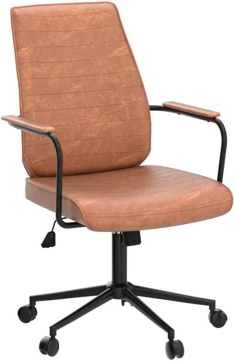 Executive Office Chair Adjustable Leather Chair Mid Back Swivel Office Desk Chair with Padded Armrest 400Lbs Load-Bearing Computer Desk Chair for Home Office