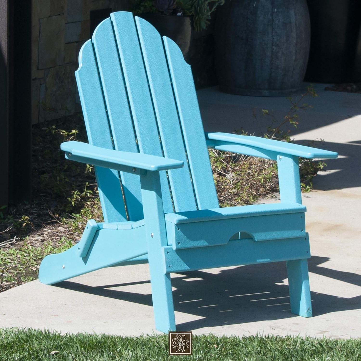 Folding Adirondack Chair, Premium All Weather Outdoor Patio Furniture, 20 Inch Wide Seat, up to 350 Lbs, Foldable Outdoor Patio Chairs, New Tradition Collection (Aqua Blue)