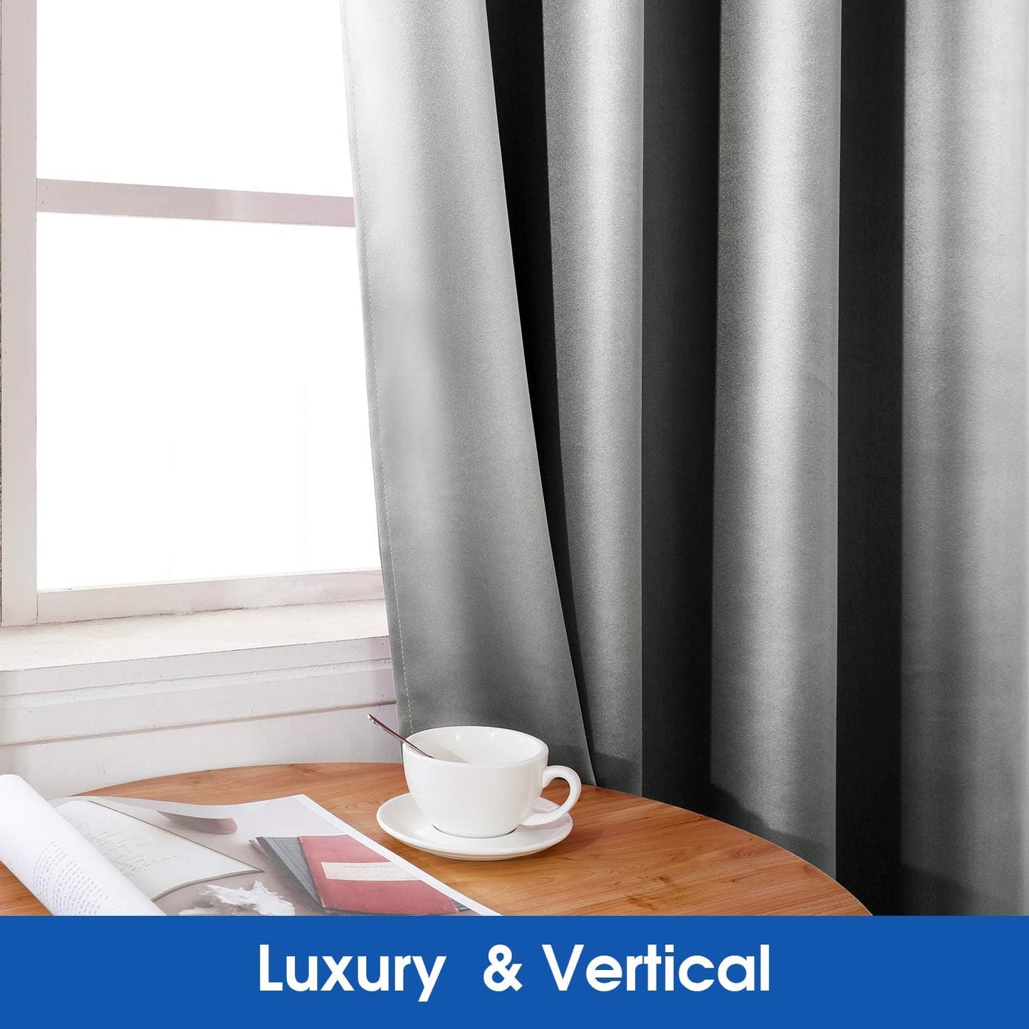 2 Panels Silver Grey Faux Silk Blackout Curtains, 52 X 96 Inch Room Darkening Satin Thermal Insulated Window Drapes for Bedroom, Indoor