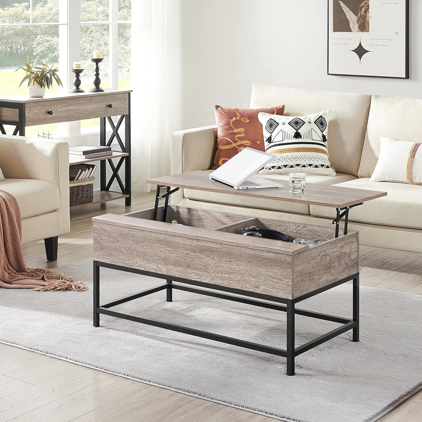 Lift Top Coffee Table with Storage, 40.5" Split Lift up Coffee Table for Living Room, Wood Center Table for Small Space, Gray