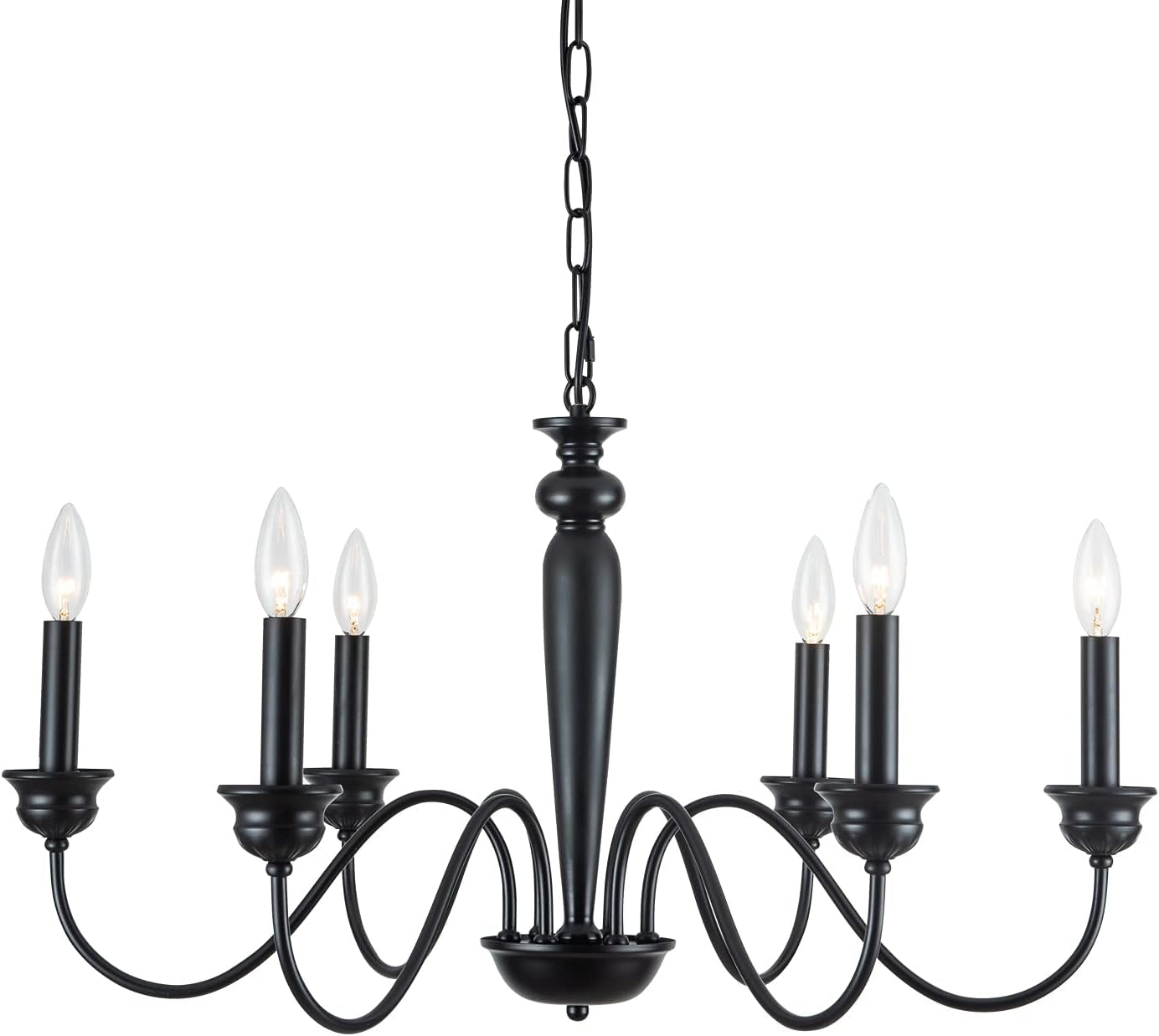 Farmhouse Dining Room Chandelier, Black 6-Lights Candelabra Industrial Chandelier for Dining Room Kitchen Island Living Room Foyer Bedroom Rustic Chandelier, 28 Inches