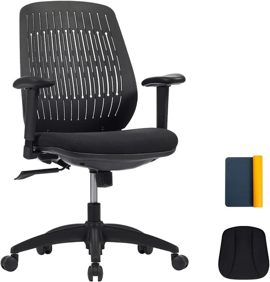 Home Office Chair, Ergonomic Mid Back Chair with Adjust Up-Down Armrest & Back Support, Computer Task Study Chair with Removable Backrest Cover, Tilt Function and Adjustable Height, Black