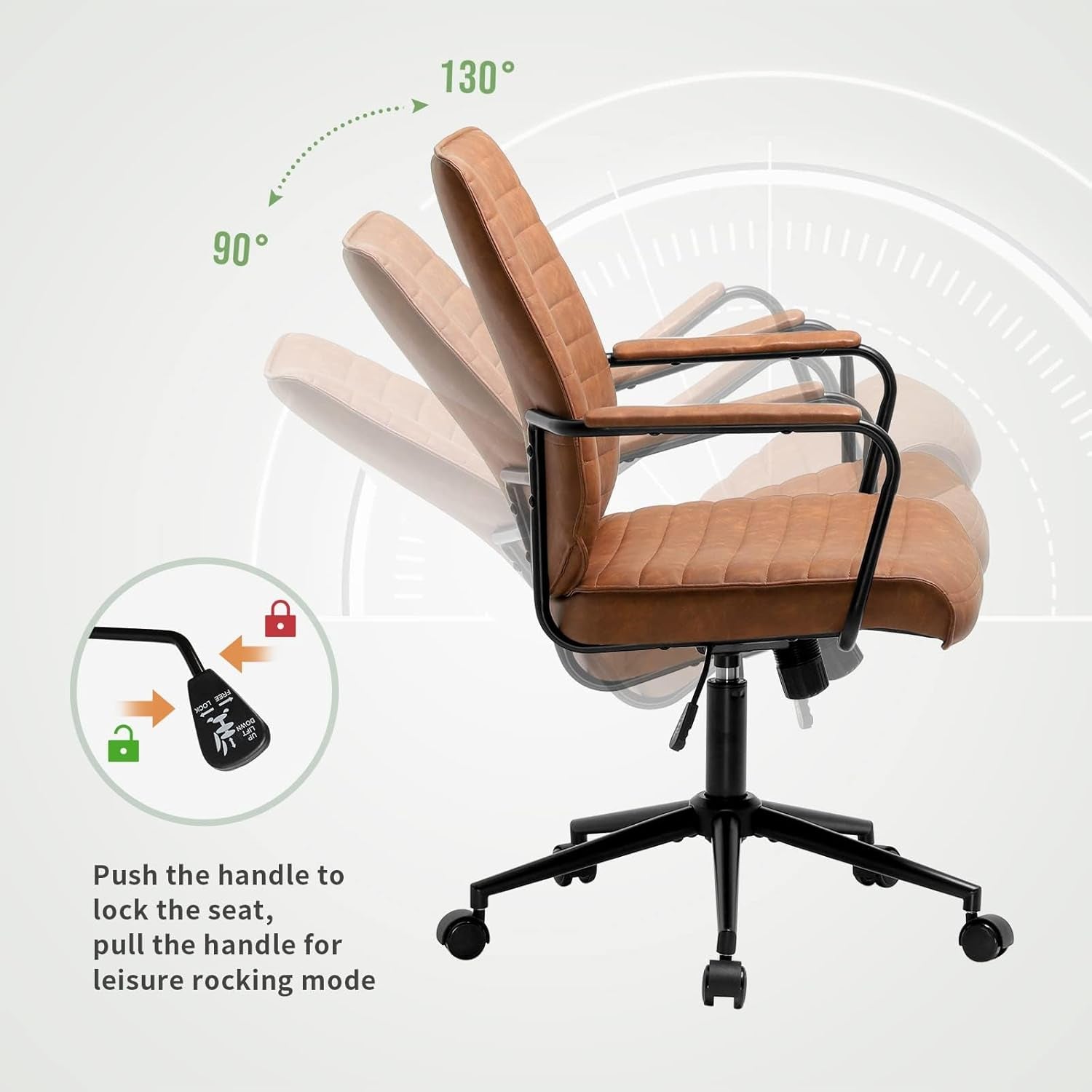 Executive Office Chair Adjustable Leather Chair Mid Back Swivel Office Desk Chair with Padded Armrest 400Lbs Load-Bearing Computer Desk Chair for Home Office