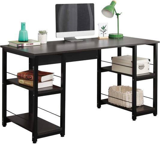 Home Office Desk 55 Inches Computer Desk, Morden Style Desk with Shelves Worksation Desk, Storage Desk Black DZ012-140-H