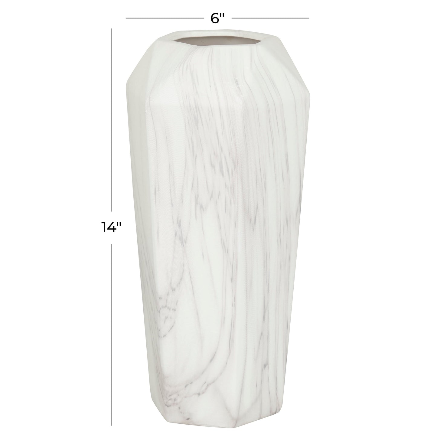 14" Faux Marble White Ceramic Vase