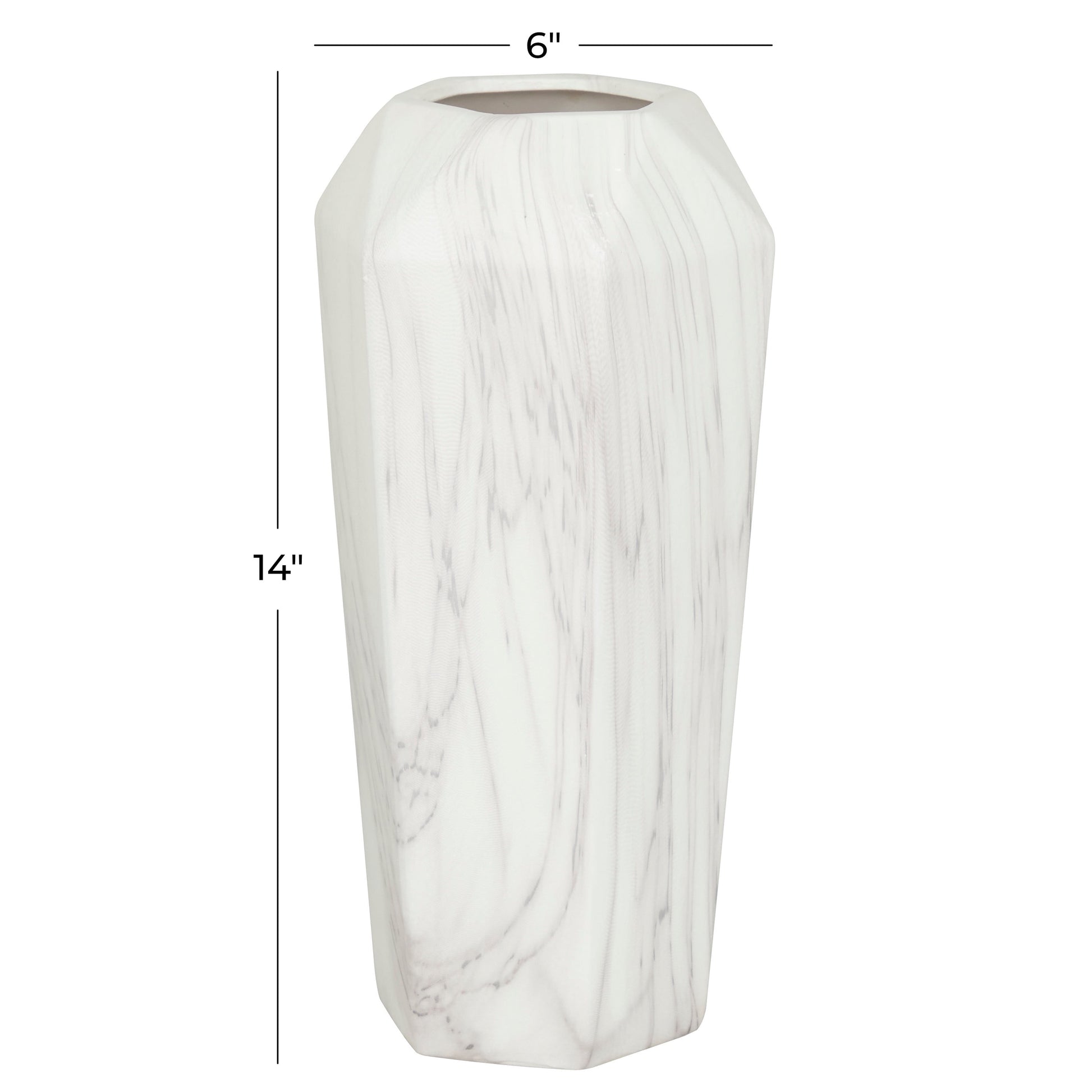 14" Faux Marble White Ceramic Vase