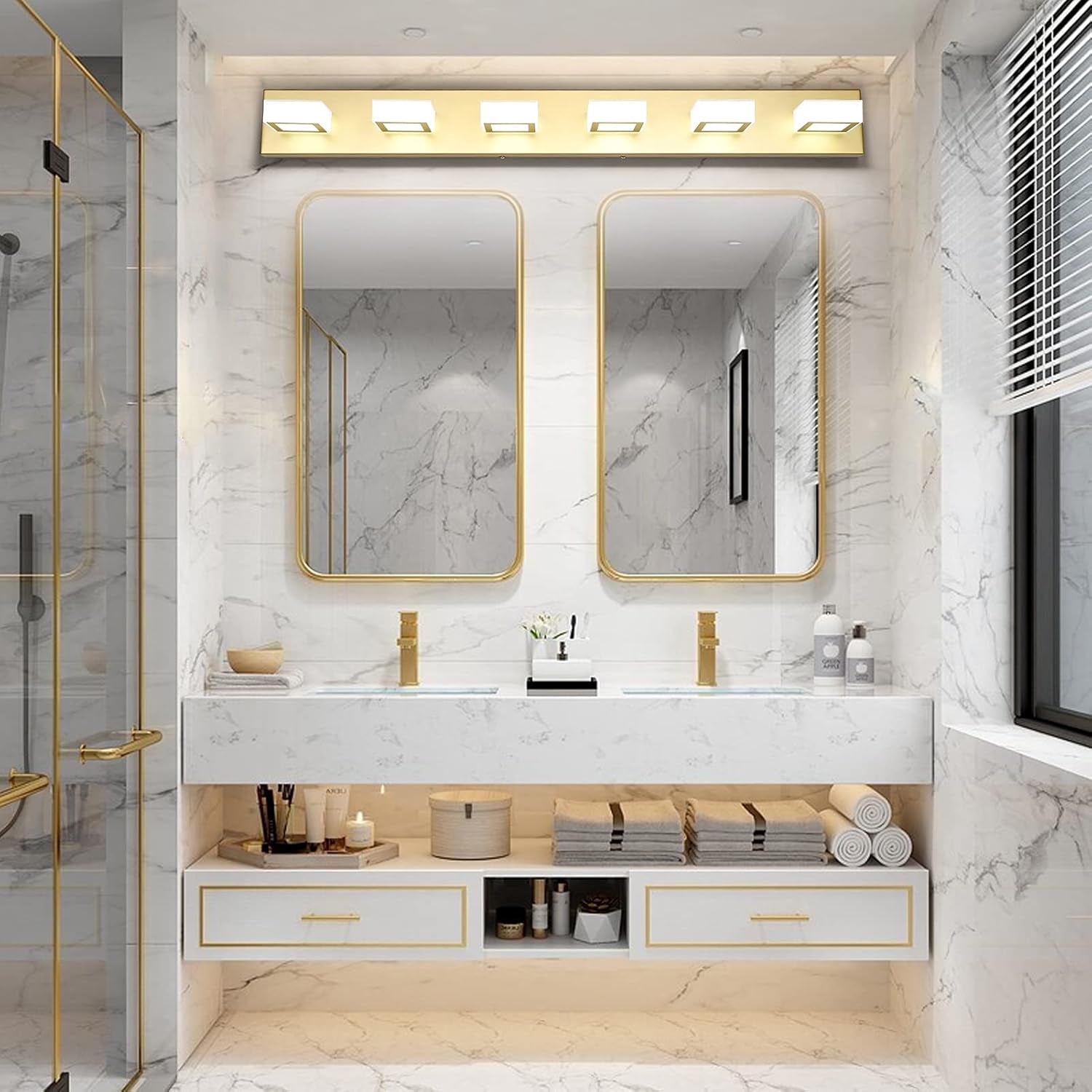 LED Modern Gold Vanity Lights Fixtures 6 Lights Gold Vanity Lights Acrylic Modern Gold Vanity Lights for Bathroom