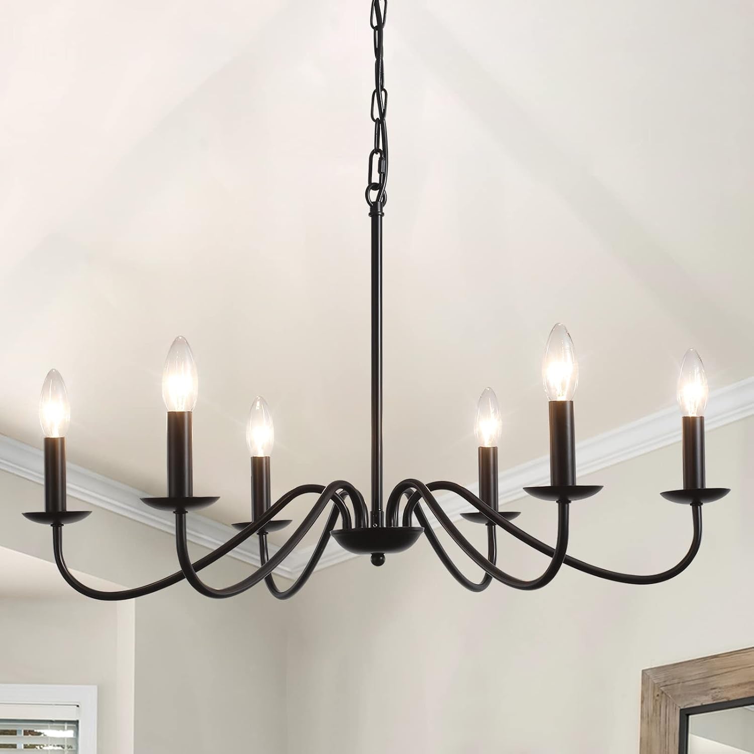 Black Chandelier 6-Light Chandeliers for Dining Room Rustic Farmhouse Chandelier Modern Kitchen Light Fixtures Ceiling Chandeliers Light Fixture for Living Room, Foyer, Bedroom, Hallway,