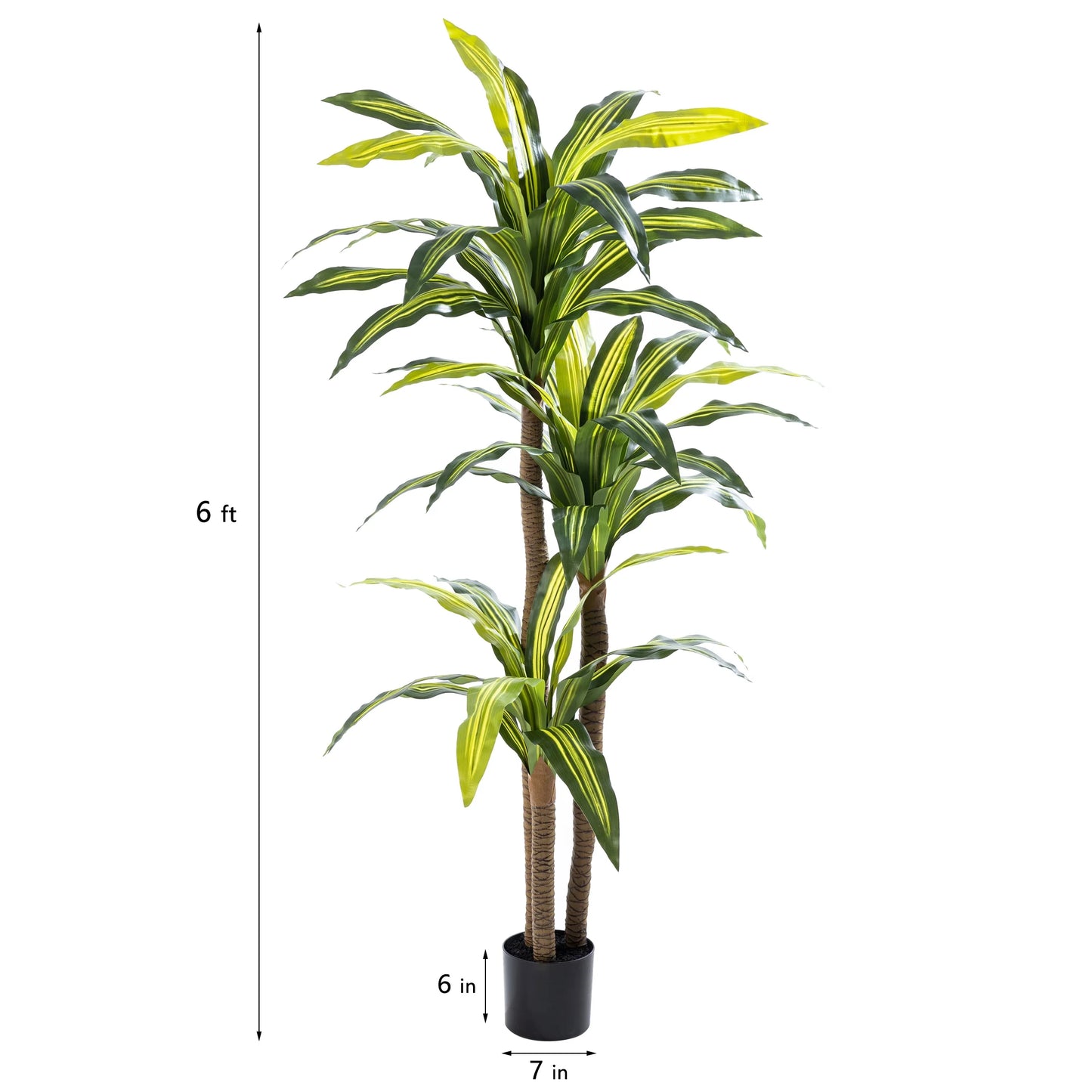 6Ft Artificial Dracaena Tree in Black Planter Pot